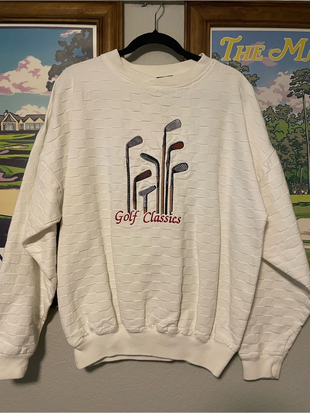 Vintage Golf Classics Embroidered Crewneck Sweatshirt White Textured Golf Clubs